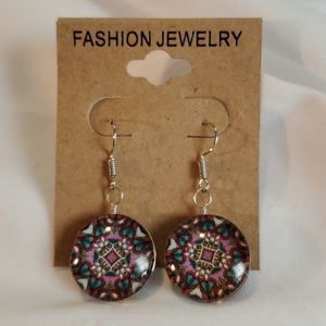 Aztec Mandala Glass Dome Earrings